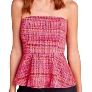 Maeve Anthropology Pink Red Tweed Peplum Tube Top Cutecore Coquette Preppy M $98